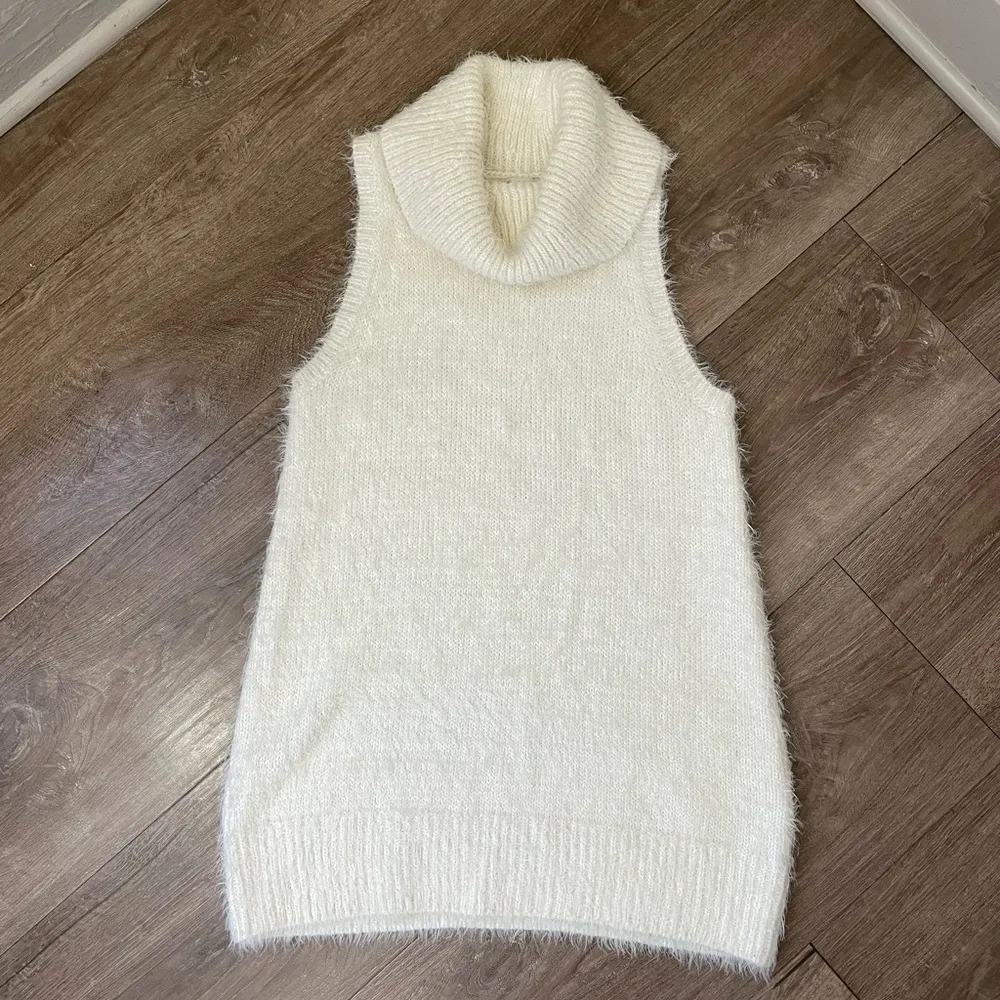 Show Me Your Mumu Fauna Dress Cream ~ Sleeveless Fuzzy Turtleneck Mini ~ Size M - Image 5