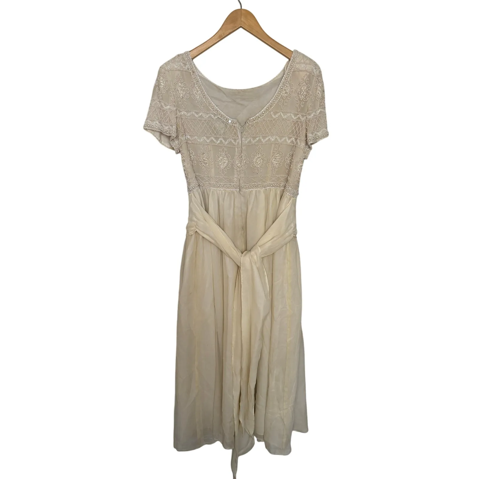 Vintage Adrianna Papell Evening Gown Midi Dress Women’s Sz 10 Ivory Silk Beaded - Image 3