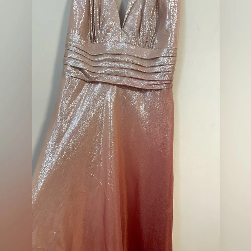 David Meister Rose Gold SILK metallic halter wedding guest gown dress maxi - Image 2