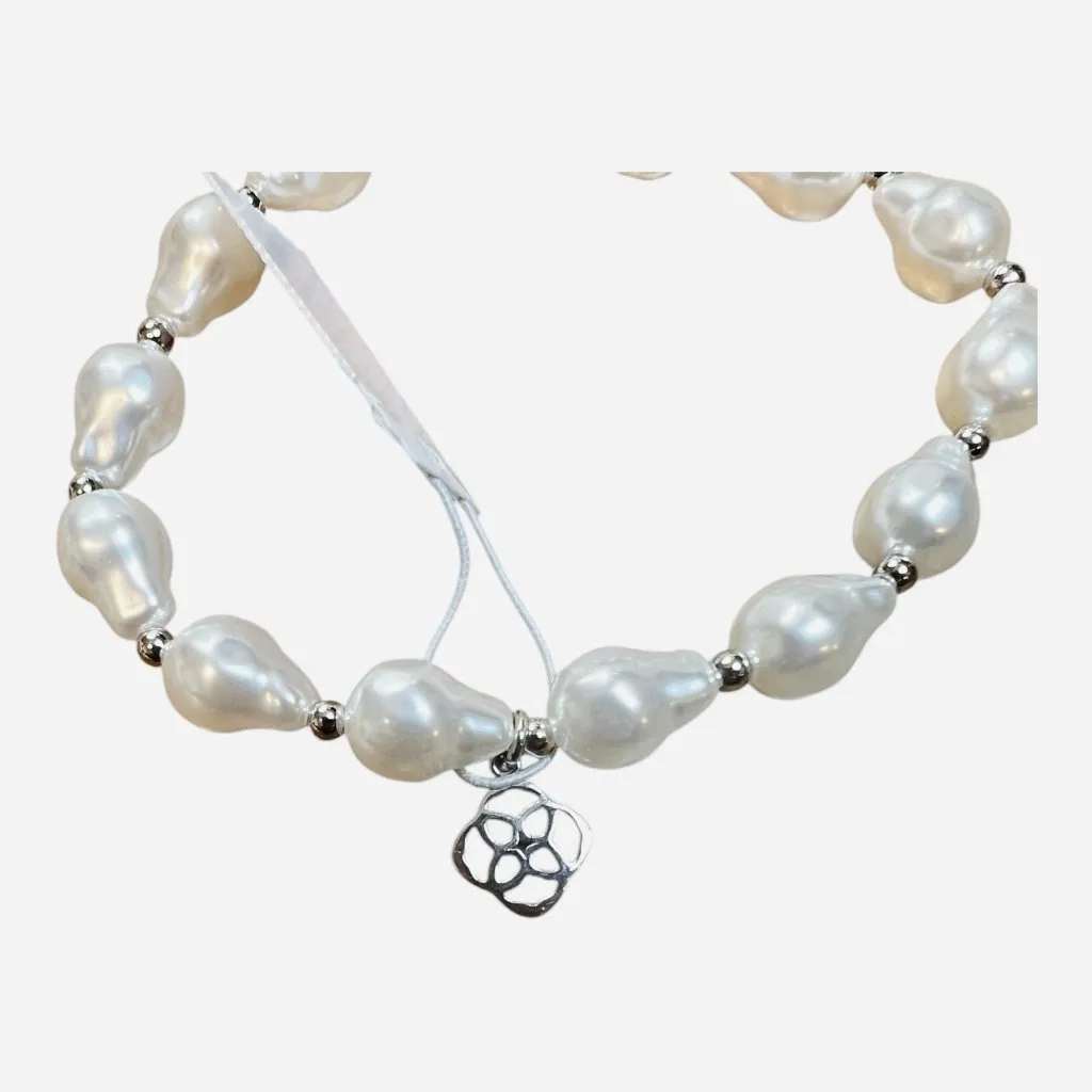 Kendra Scott Baroque Pearl Bracelet White Freshwater Pearls Silver Beads New - Image 3