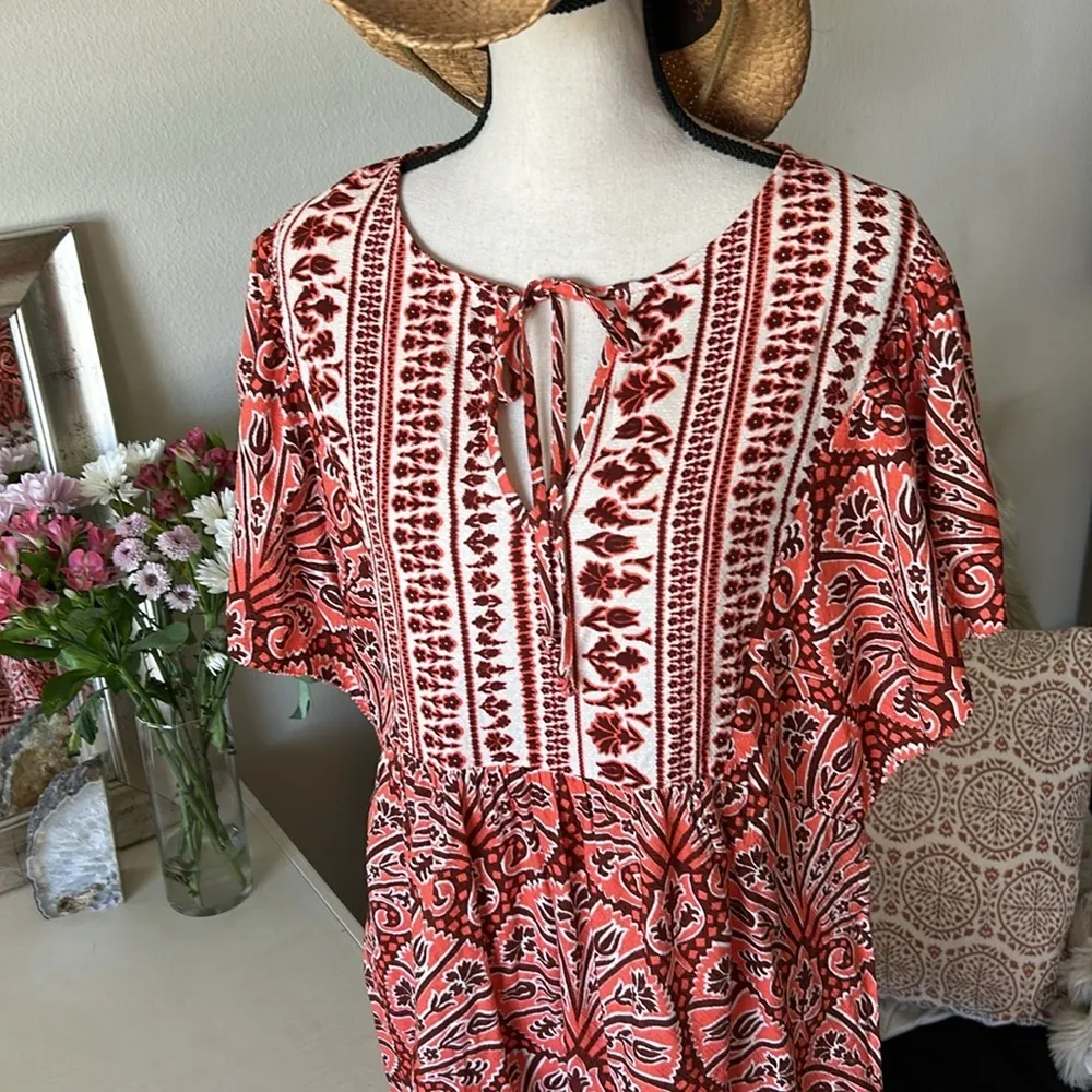 NWOT Knox Rose boho floral comfy pop over ruffle peasant cotton blend dress L​​ - Image 2
