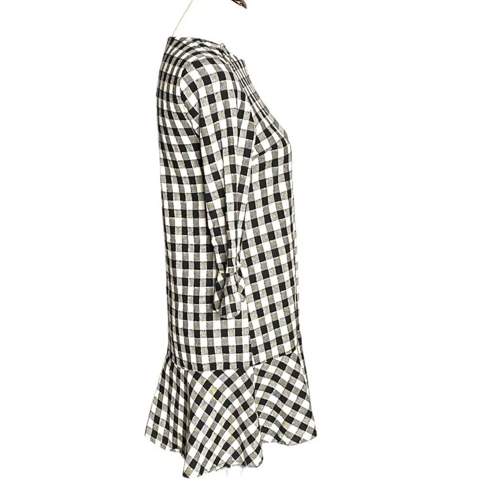Zara Basics Gingham Bell Sleeve Mini Dress Black White Size XSmall - Image 4