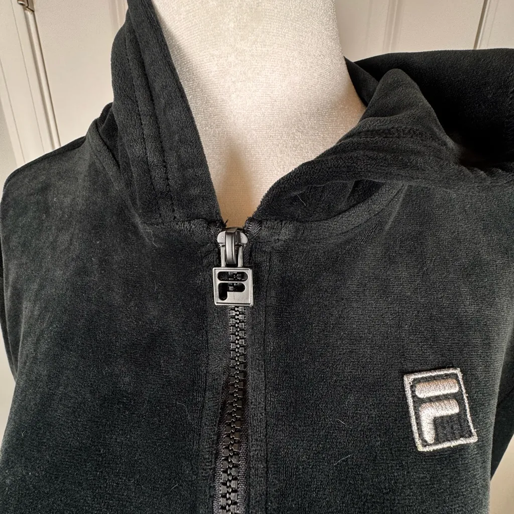 FILA Black Velour Half Zip Hoodie Women’s Small Y2K Athleisure Cropped - Image 6