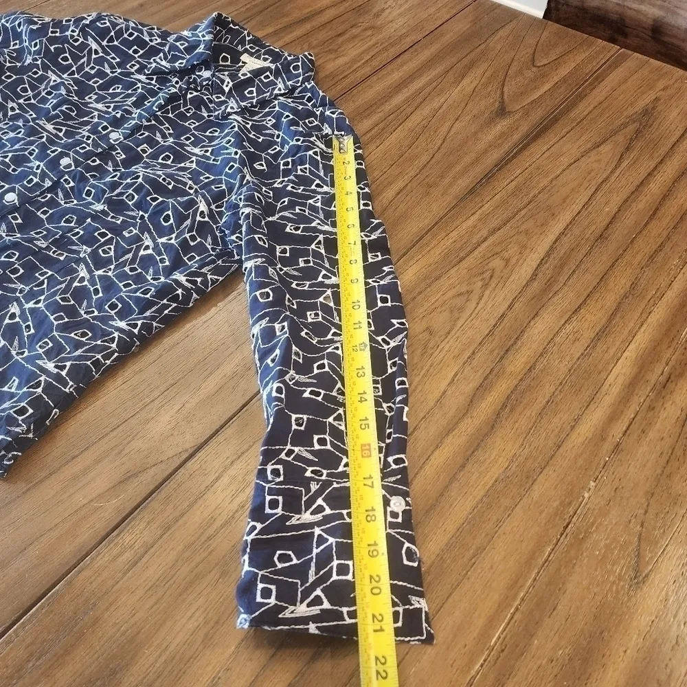 Rafael Essential navy long sleeve eyelet geo print cotton blue collar shirt L Size L - Image 9