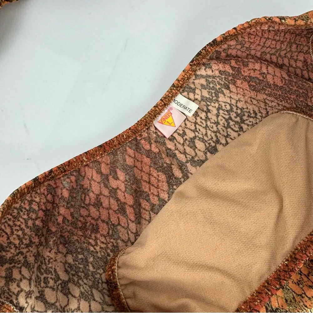 Vtg Venus Womens Orange Gold Metallic Snakeskin Bikini Set Sz A Cup Large - Image 16