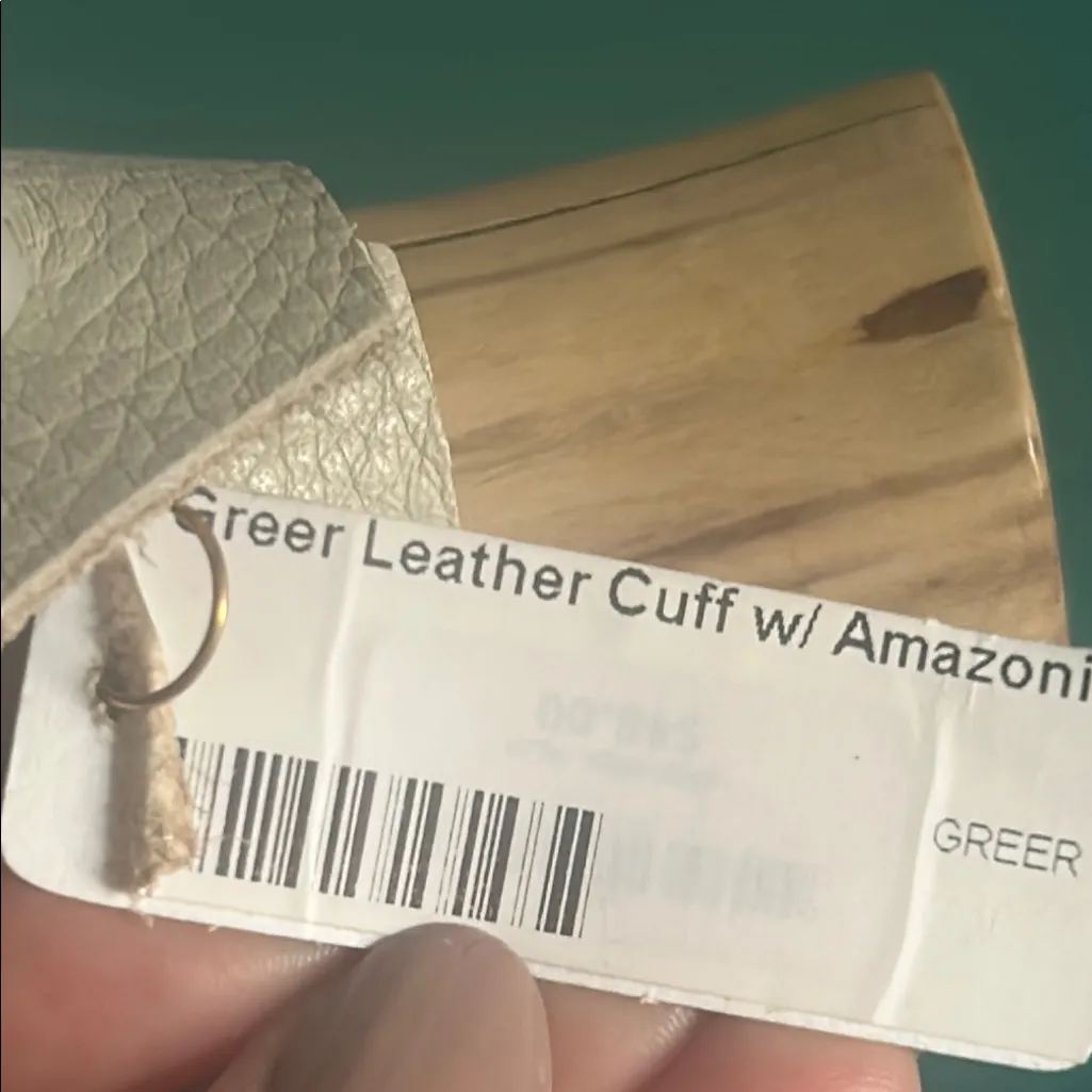 New Leslie Curtis Artisan Leather Cuff Bracelet Amazonite Centerpiece Pearl Green - Image 4