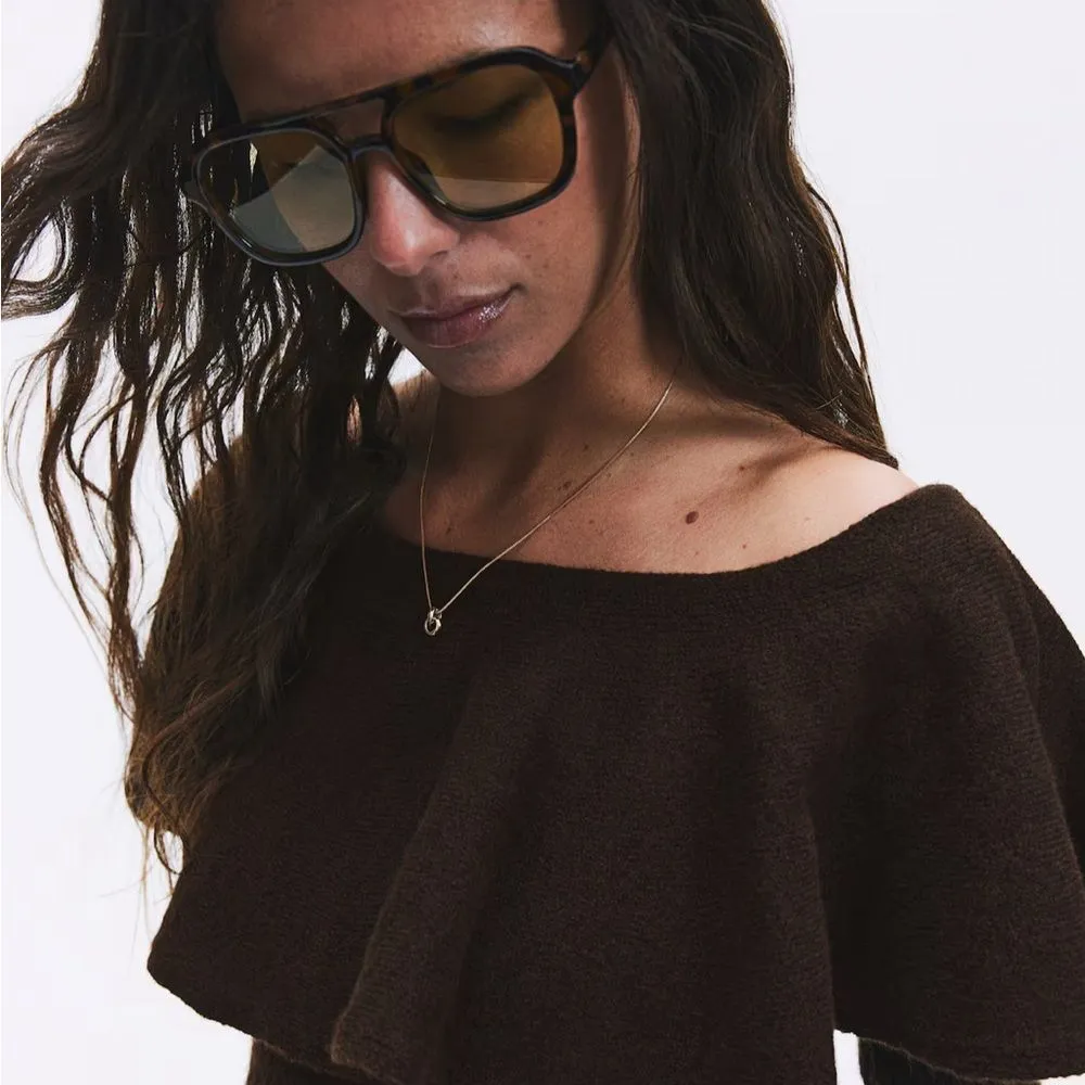 H&M wool blend FLOUNCE OFF THE SHOULDER SWEATER  brown medium - Image 2