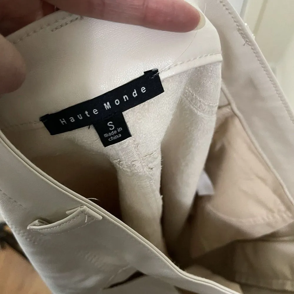 Haute Monde Ivory faux leather maxi high slit skirt size small - Image 5