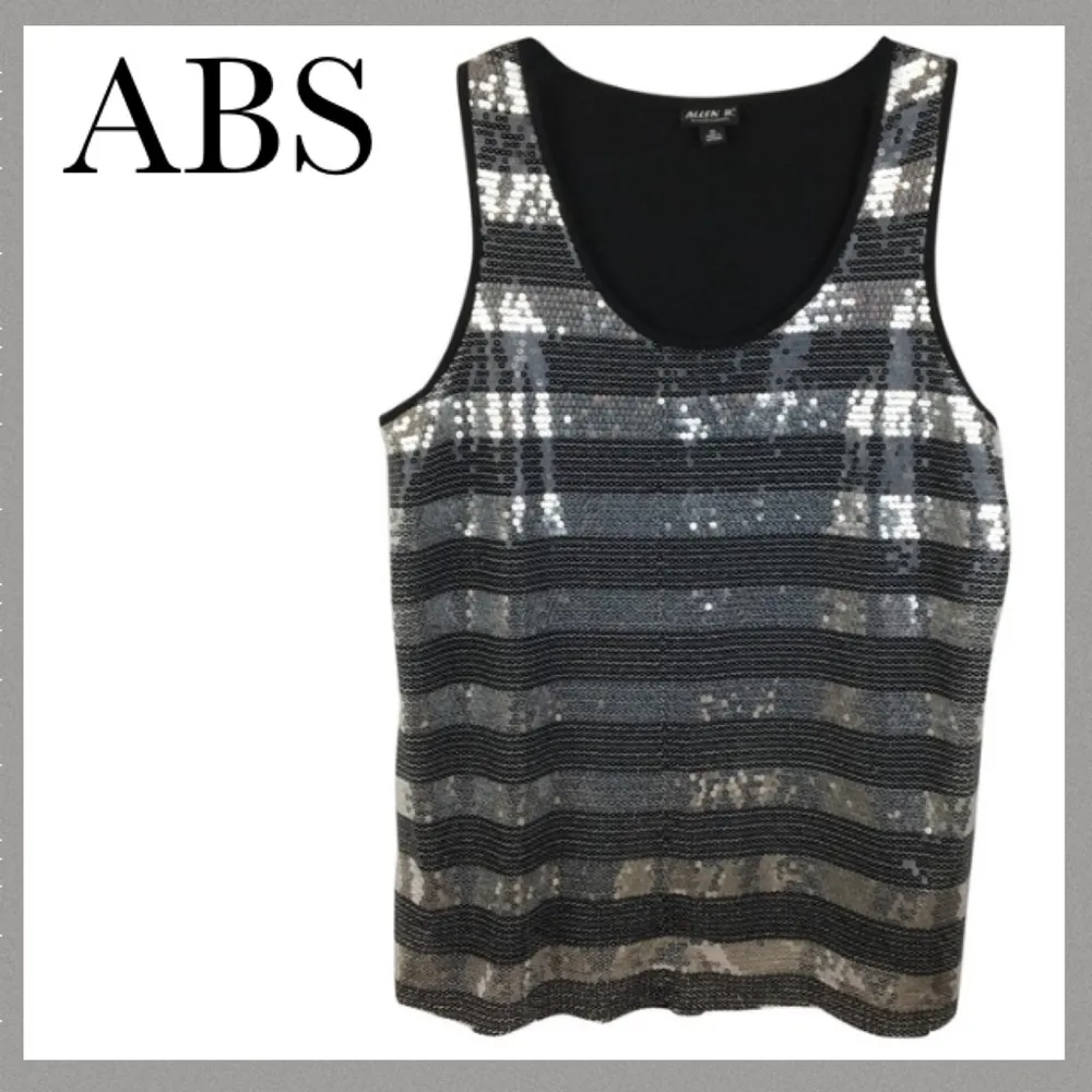 Allen B ABS Black & Silver Sequin Sleeveless Embellished Tank Top XL - Image 2