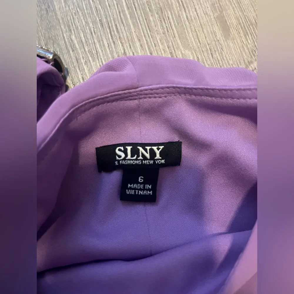 SLNY Tulip Tiered Chiffon Shift Dress Purple Rhinestones Accent Lined Size 6 NWT - Image 5