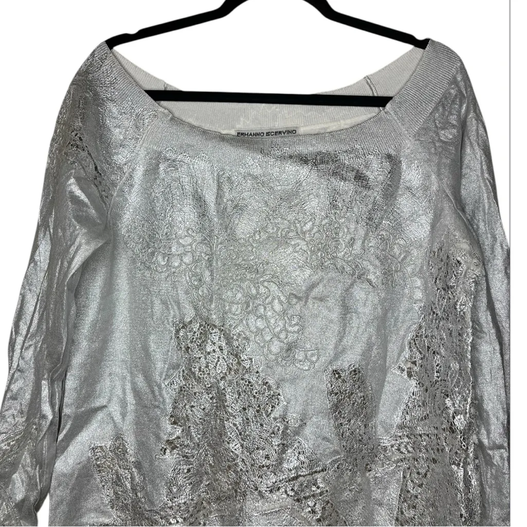 Ermanno Scervino silver metallic Lace Tunic size 46 US 10 - Image 3
