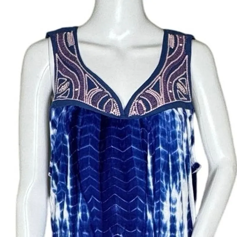 Greater Good Dress Womens XL Blue‎ White Tie Dye Sand & Surf Beaded Boho Hippie Blue - Image 5