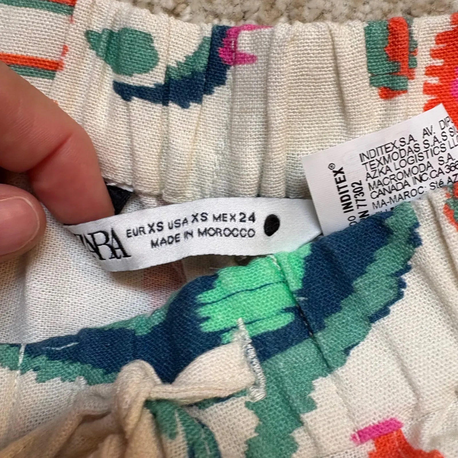 Zara Linen Print Shorts Boho Pom Pom Drawstring‎ Waist Casual Summer XS - Image 7