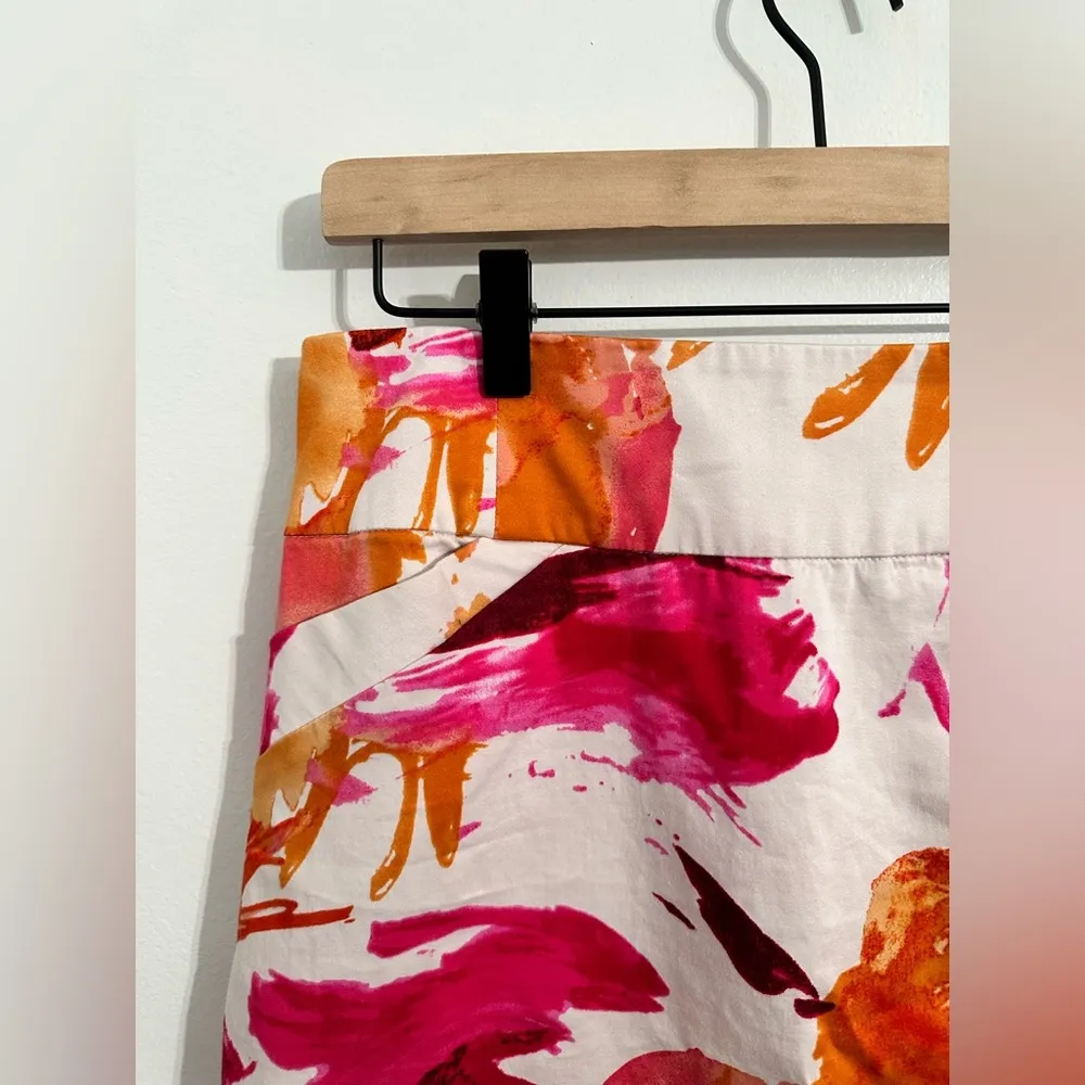 Calvin Klein Pink & Orange Abstract Floral Pencil Skirt with Pockets sz 2P - Image 3