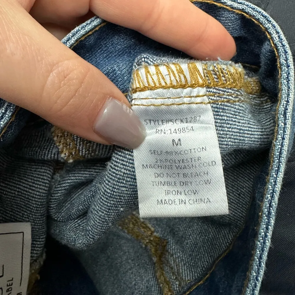 The Label Blue Denim Mini Skater Skirt w/ Raw Hem - Image 5