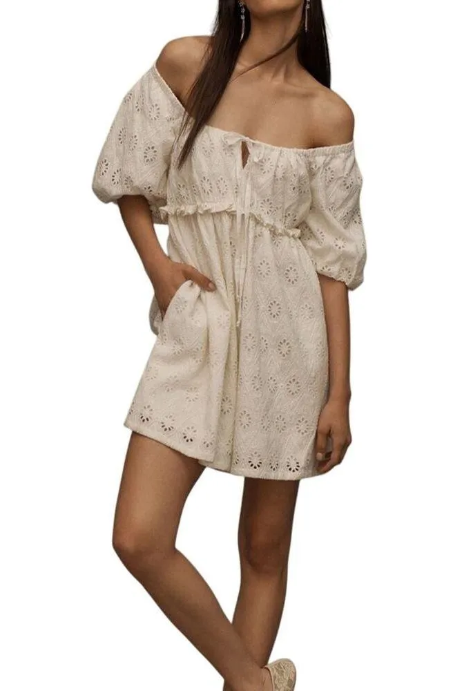 Anthropologie Pilcro Puff Sleeve Eyelet Romper White NEW - Image 2