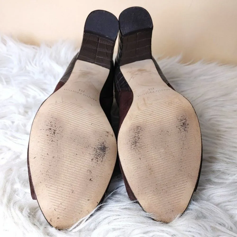 Marc Fisher Leather Size 7 Peep Toe Leather High Heel Snake Print Business Brown - Image 6