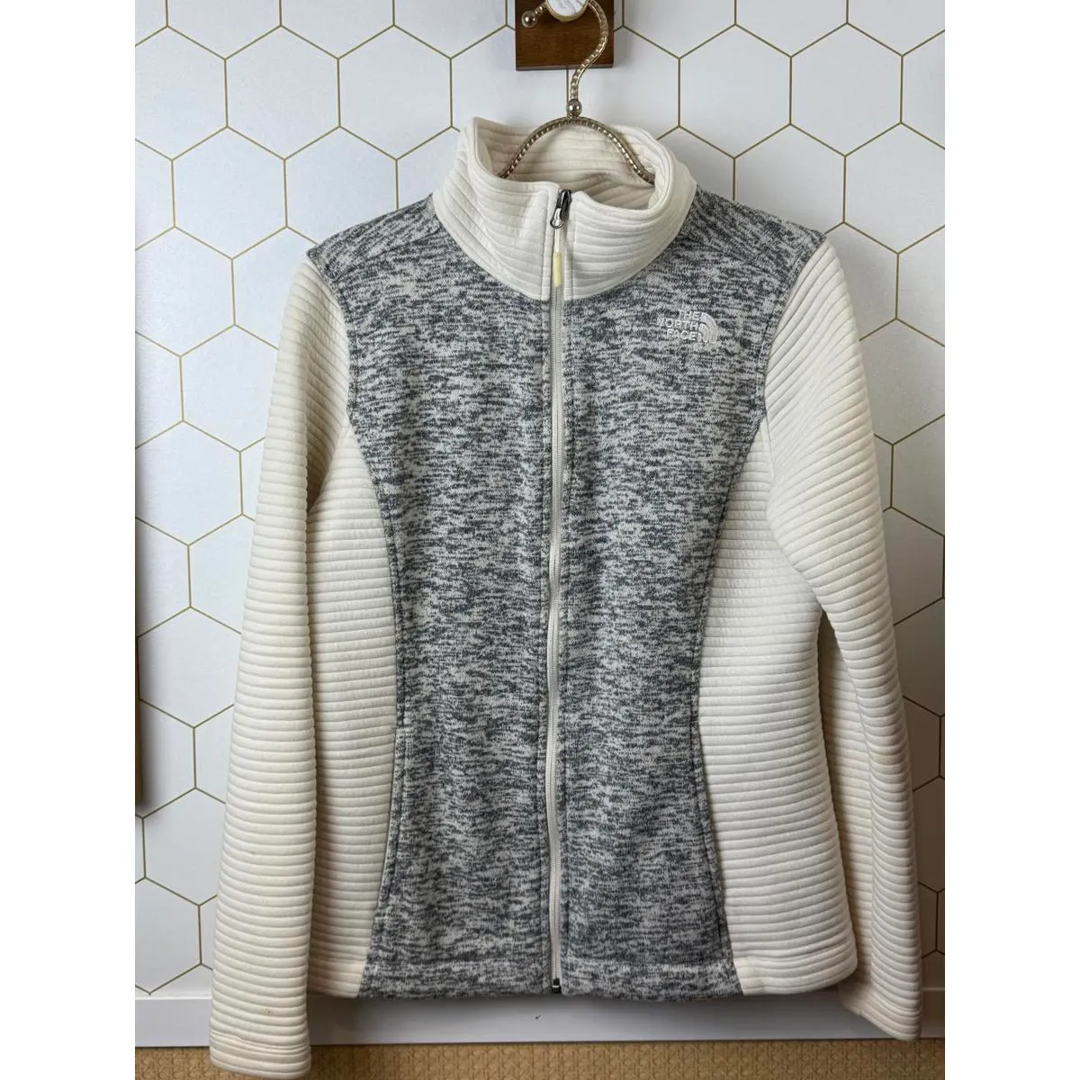 The North Face Cream and Gray Indi Parka Full Zip Fleece Jacket - Size - Medium - Image 8