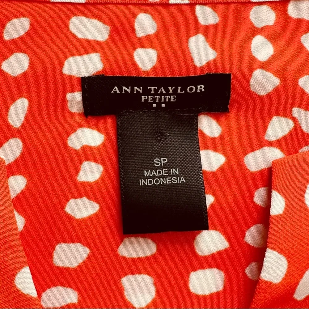 Ann Taylor Dress Petite Orange White Dot Split Neck Sleeveless Shift Size SP - Image 2