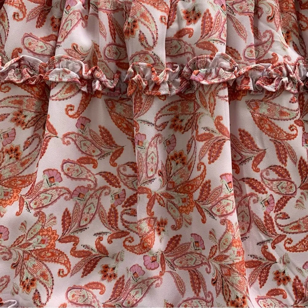 Ever After Mauve Floral Paisley Print Tiered Ruffle Stretchy Mini Skirt Medium Pink - Image 8