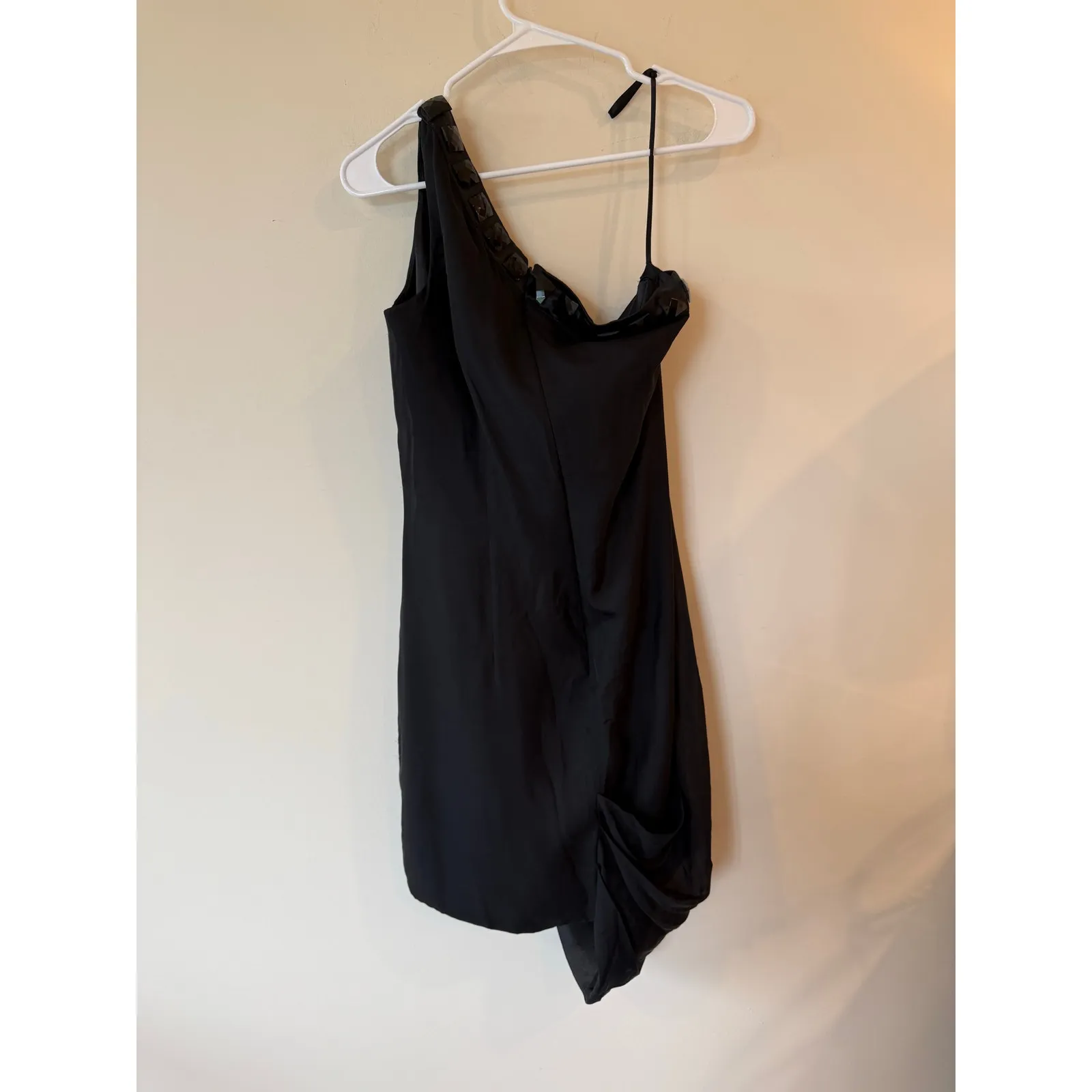 Badgley Mischka One Shoulder Asymmetrical Beaded Mini Dress Black Women Size 10 - Image 2