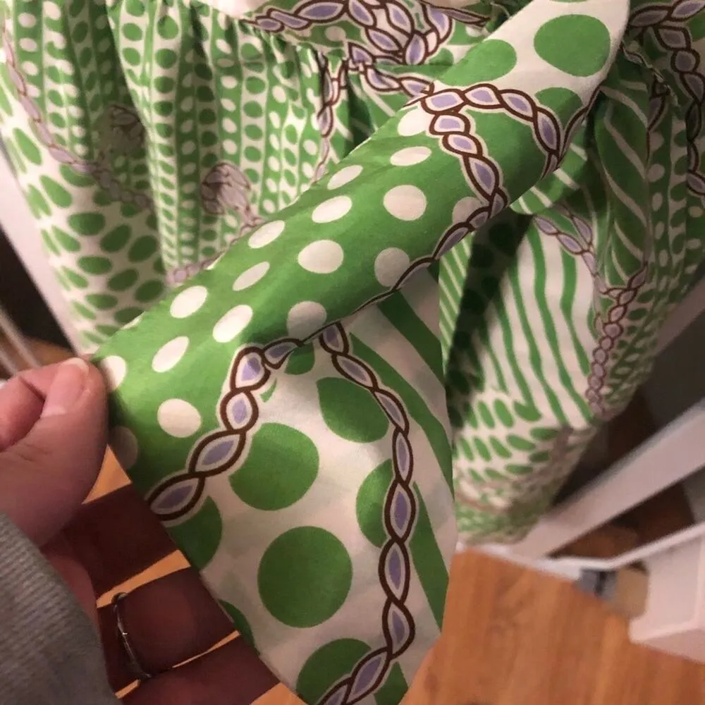 Tibi Green Silk Short Sleeve Wrap Dress V Neck Womens 2 Polka Dot Trad Wife - Image 6