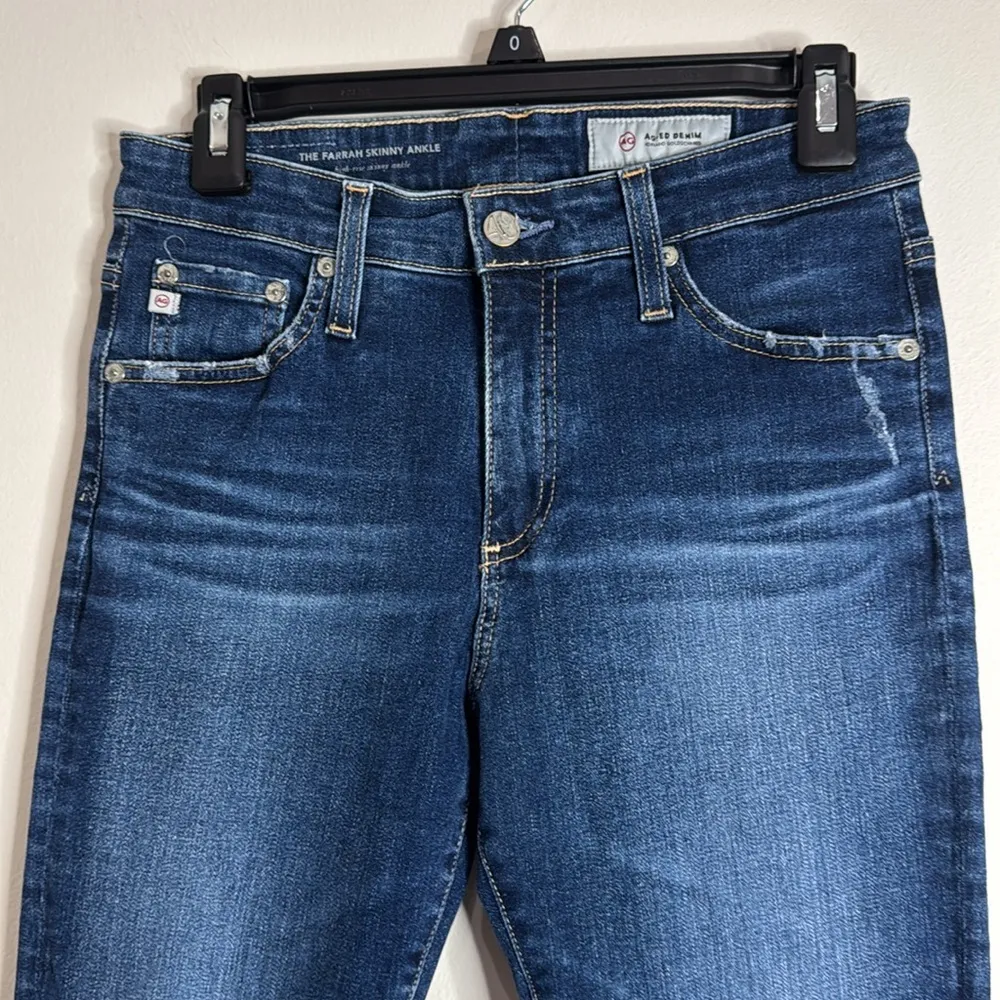 AG Adriano Goldschmied The Farrah Skinny Ankle Hi-Rise Blue Distressed Jeans 27 - Image 3
