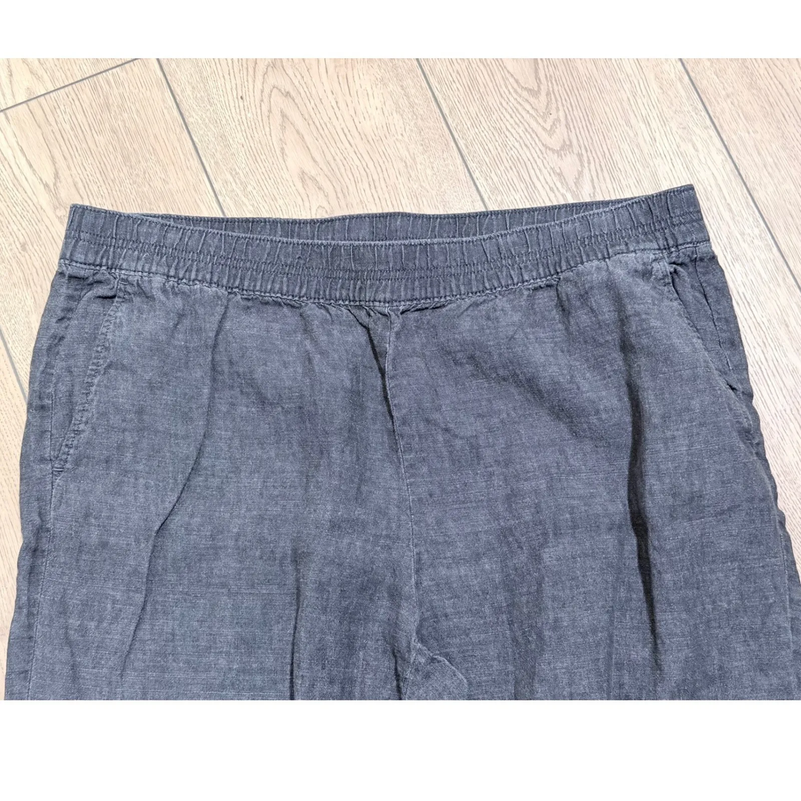 EILEEN FISHER Organic Linen Cropped Pants Elastic Waist Pull On Comfy Womens XL - Image 2
