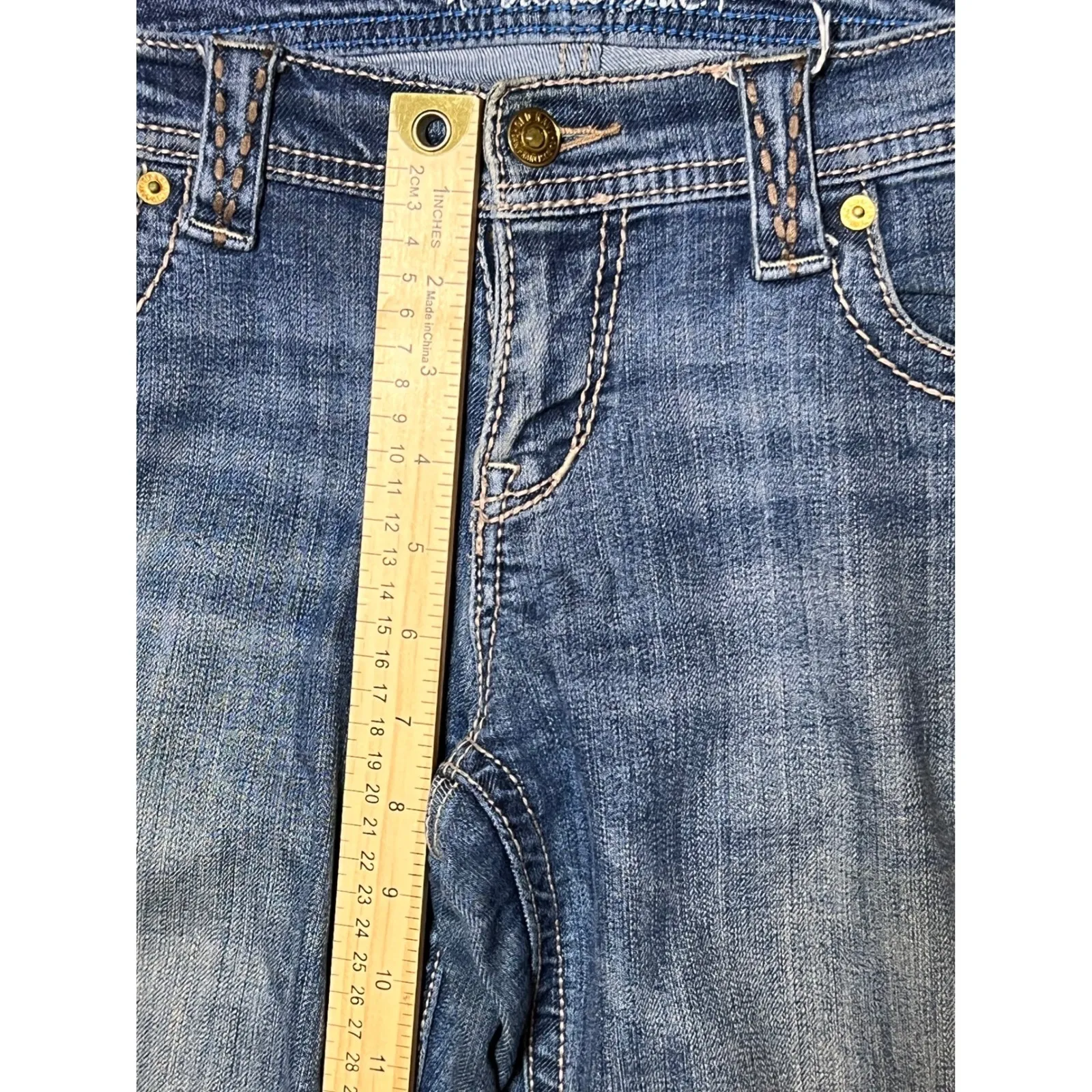 Old Navy Ultra Blue Flare Boot Jeans Women Size 2R Low Rise Denim Boho Festival - Image 7