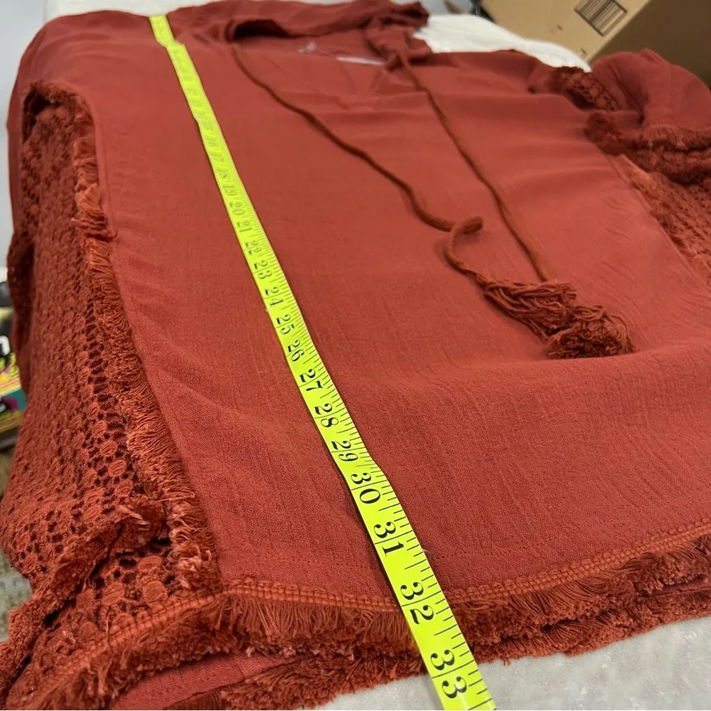 NWT Free People mauve Rust Hooded Poncho with Tassels 100% cotton oversized - Image 6