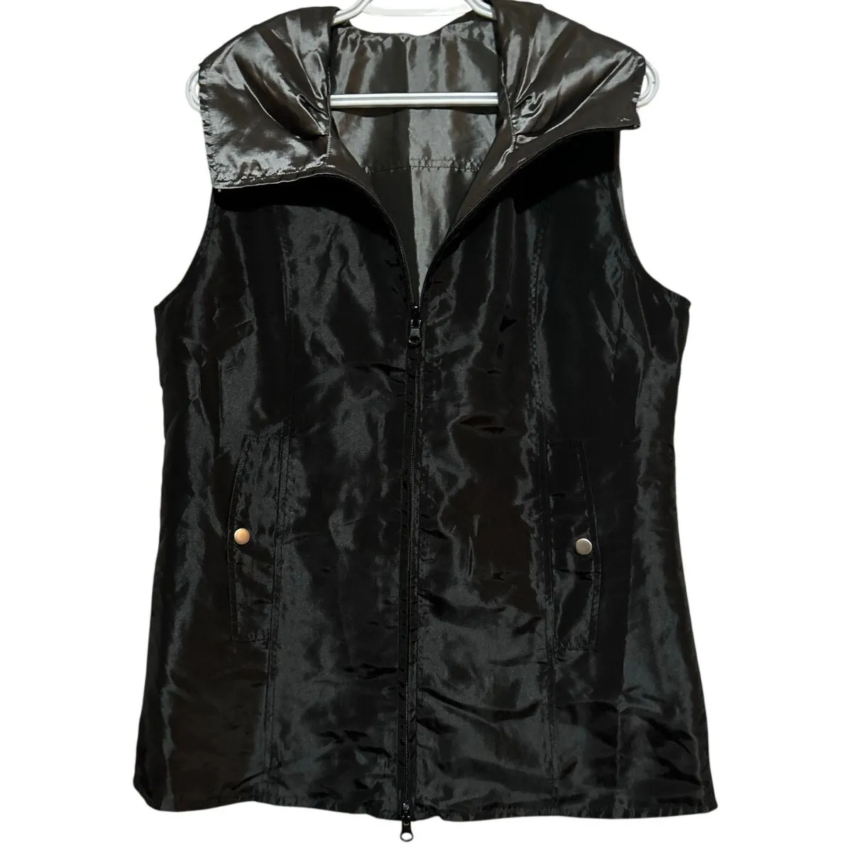 UBU Pack Your Personality Women Shiny Reversible Gray/Black Full Zip Vest Size M Black Size M - Image 4