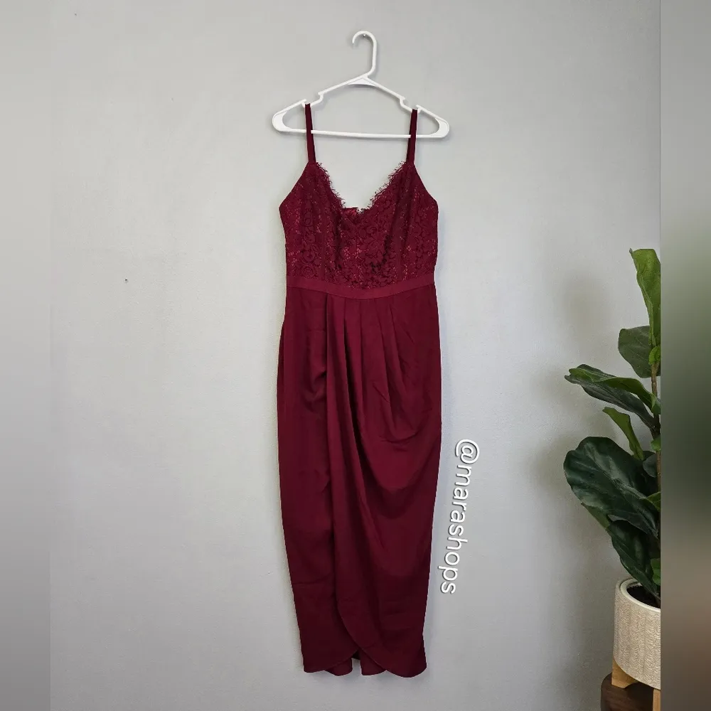 City Chic Lace Touch Dress Red - Image 3