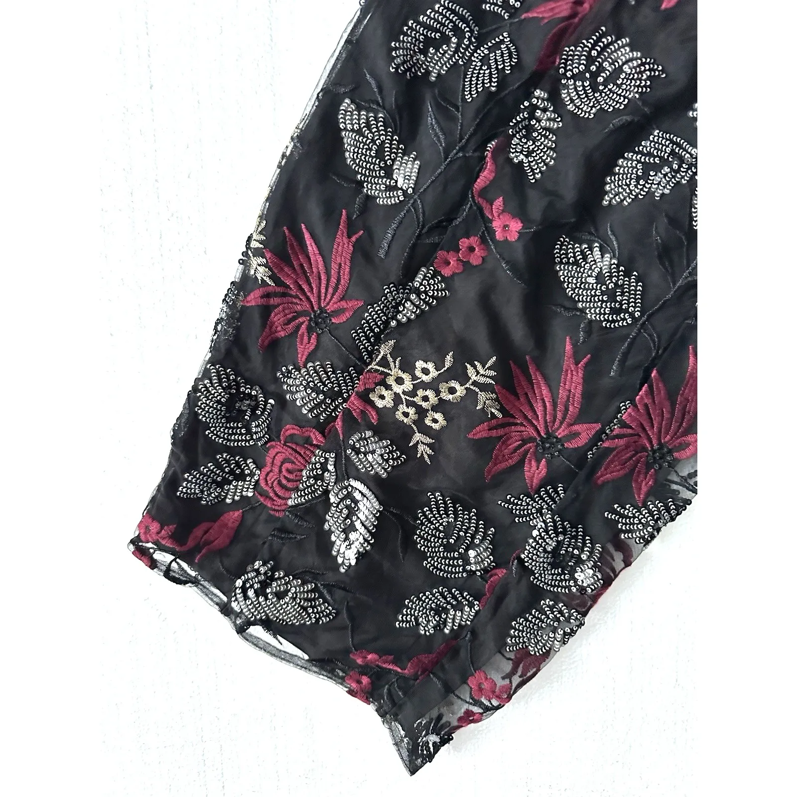 Retro Floral Beaded Dress XS Cocktail‎ Black Sequin Dark Whimsigoth Hoco Holiday - Image 5