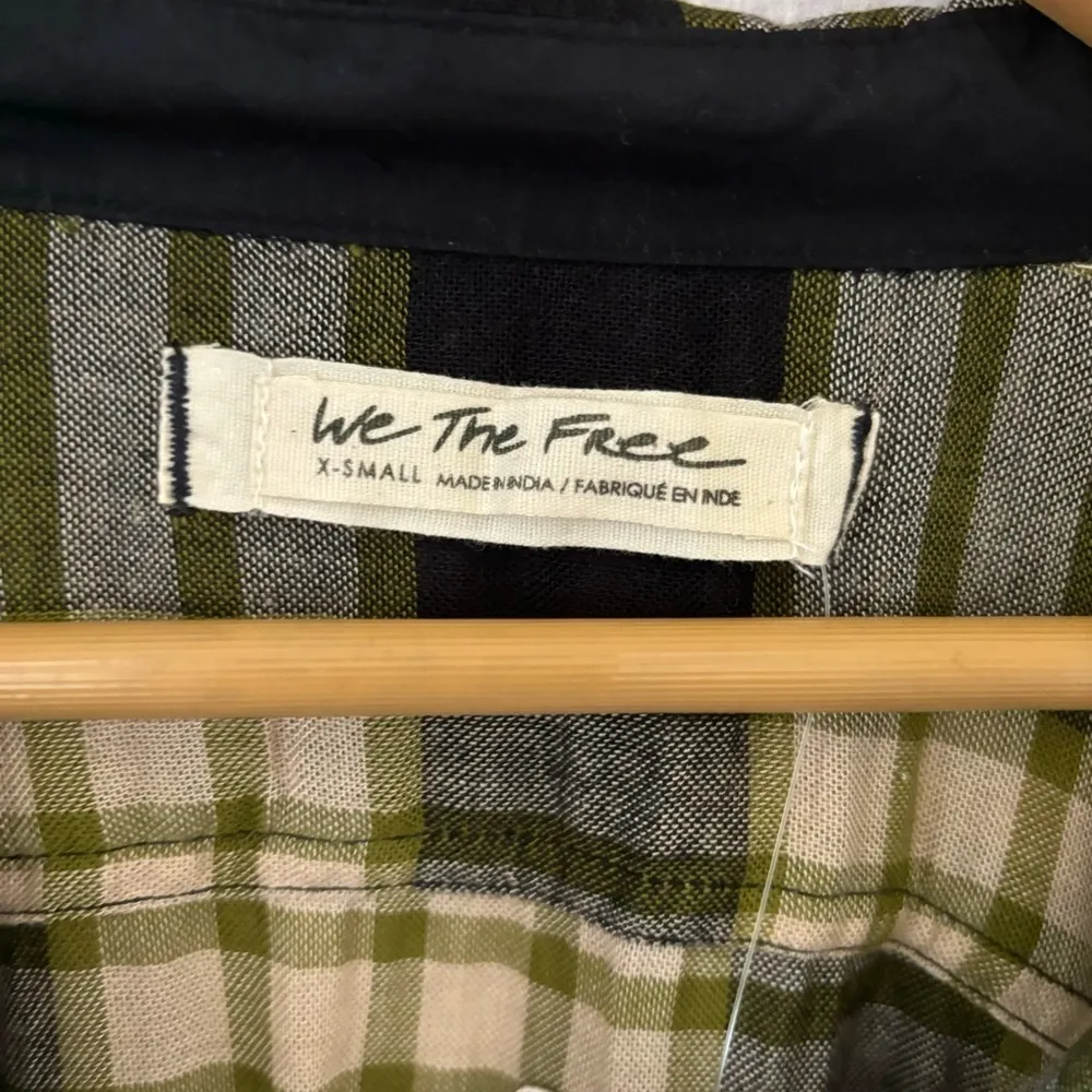 Free People Plaid Button Down Shirt Ruched Sleeve Cinched Waist Frayed Hem NWT - Image 14