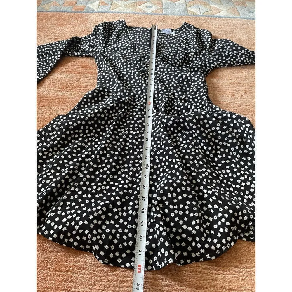 Princess Polly Black with White Floral Long Sleeve Mini Faux Wrap Dress Size 4 - Image 6