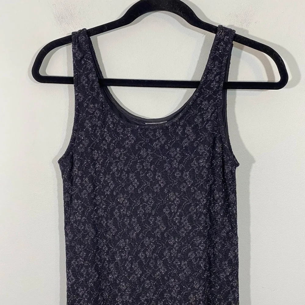 Vintage 80's Black & Silver Metallic Open Knit Midi Dress with Matching Top Size 4 - Image 4