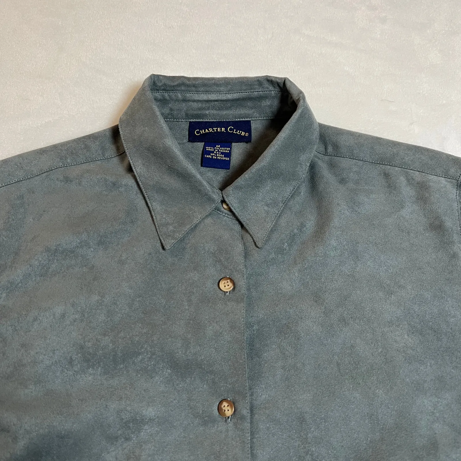 Charter Club Faux Suede Button Up Tunic Blouse Size Med Hipster Boho Western - Image 4