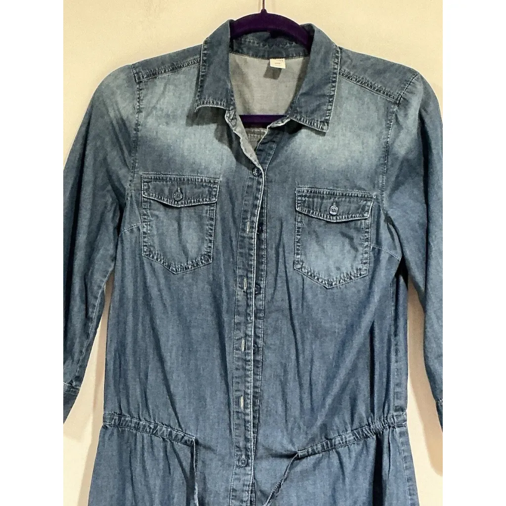 Womans Old Navy Utility Chambry 3/4 Sleeve Casual Denim Button Up Dress Sp - Image 2