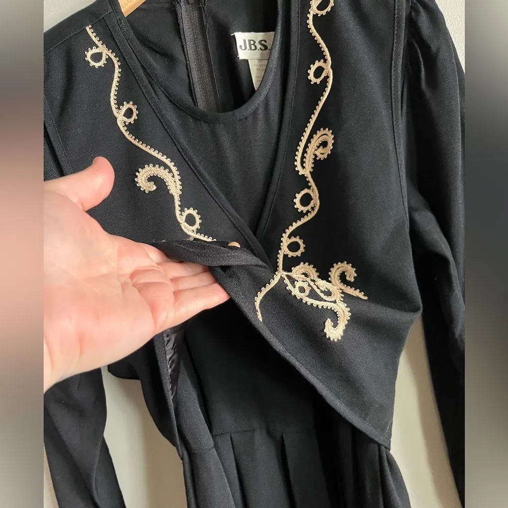 Vintage 80s Gothic Western Black Pearl Embroidered Midi Dress JBS LTD 12P Size 12 - Image 6