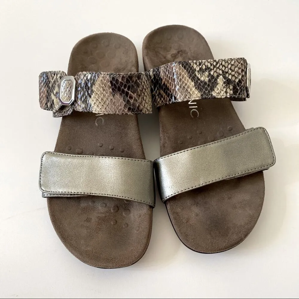 Vionic Camila Flat Leather Snake Silver Sandal size 7 - Image 2