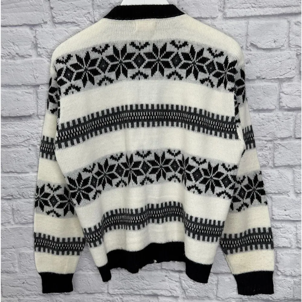 Vintage Columbia Knitwear Full Zip Cardigan Sweater Size M White Black Nordic - Image 5