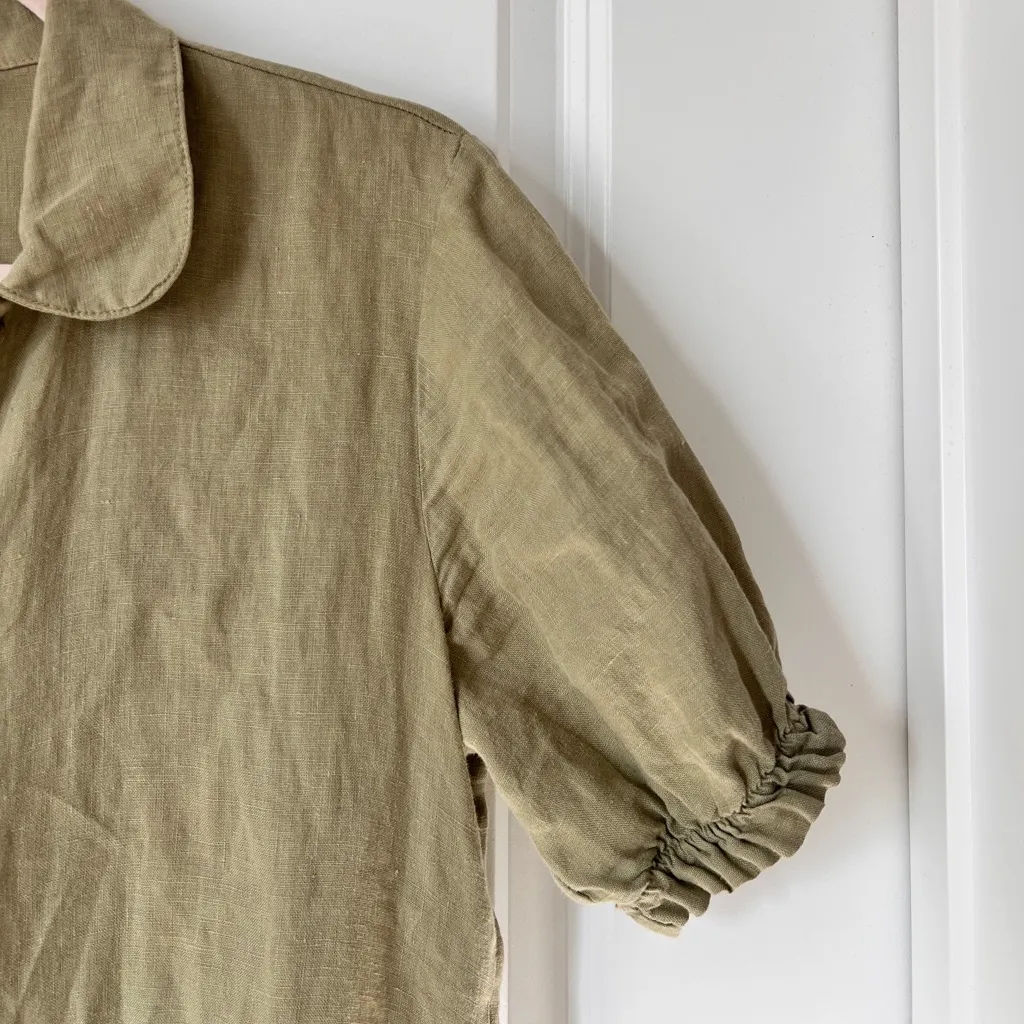 Zara Green 100% Linen Button-Front Midi Dress Short Sleeve Women’s Small - Image 5