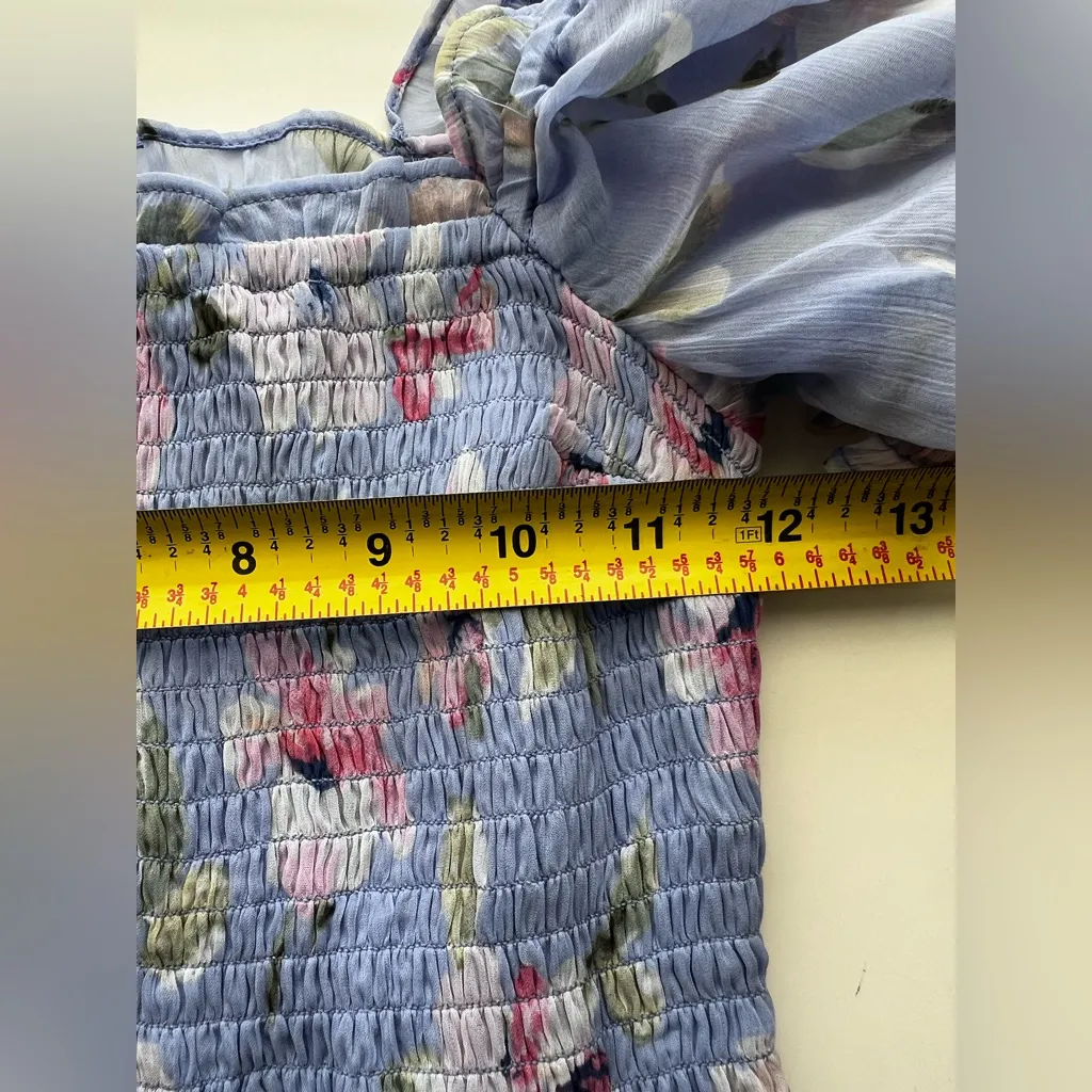 Abercrombie & Fitch blue floral smocked tiered ruffle Midi Dress puff sleeve S - Image 5