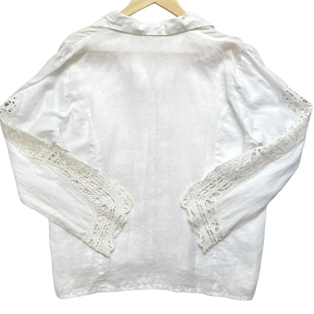 Vintage WEAVZ Linen Cut Work Sleeve Top White Size L - Image 3