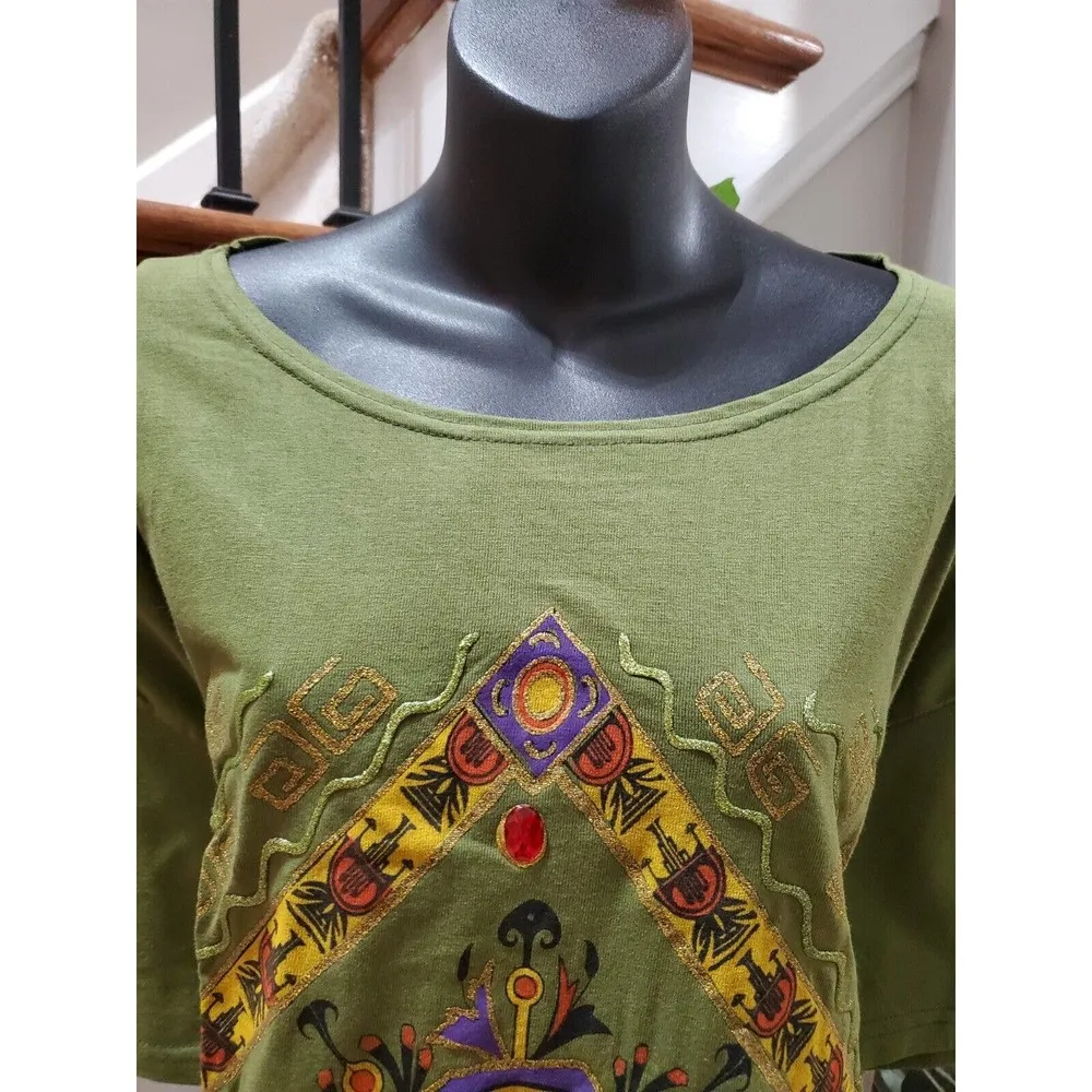 Women's Green Round Neck Half Sleeve Top Blouse & Joggers Pants 2 Pc's Set XL - Image 2