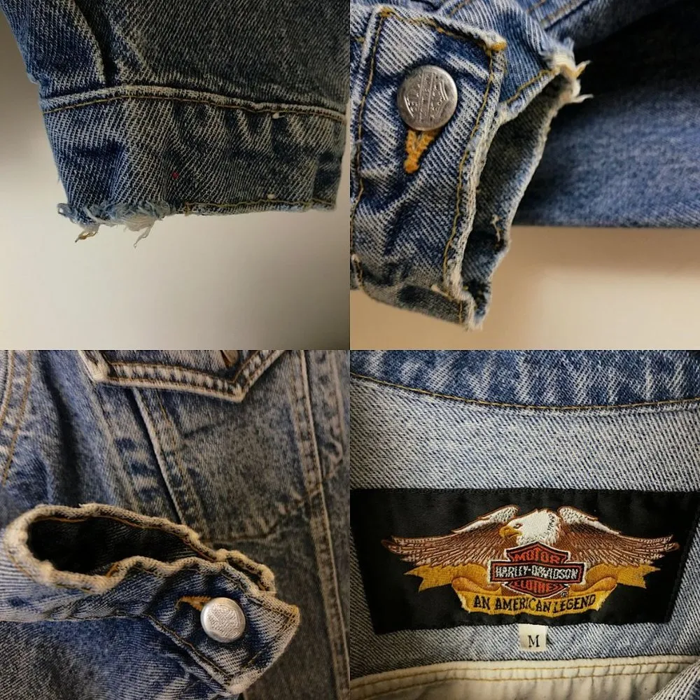 Vintage Harley Davidson Eagle Denim Jacket Motorcycles Adult Blue Medium Biker - Image 4