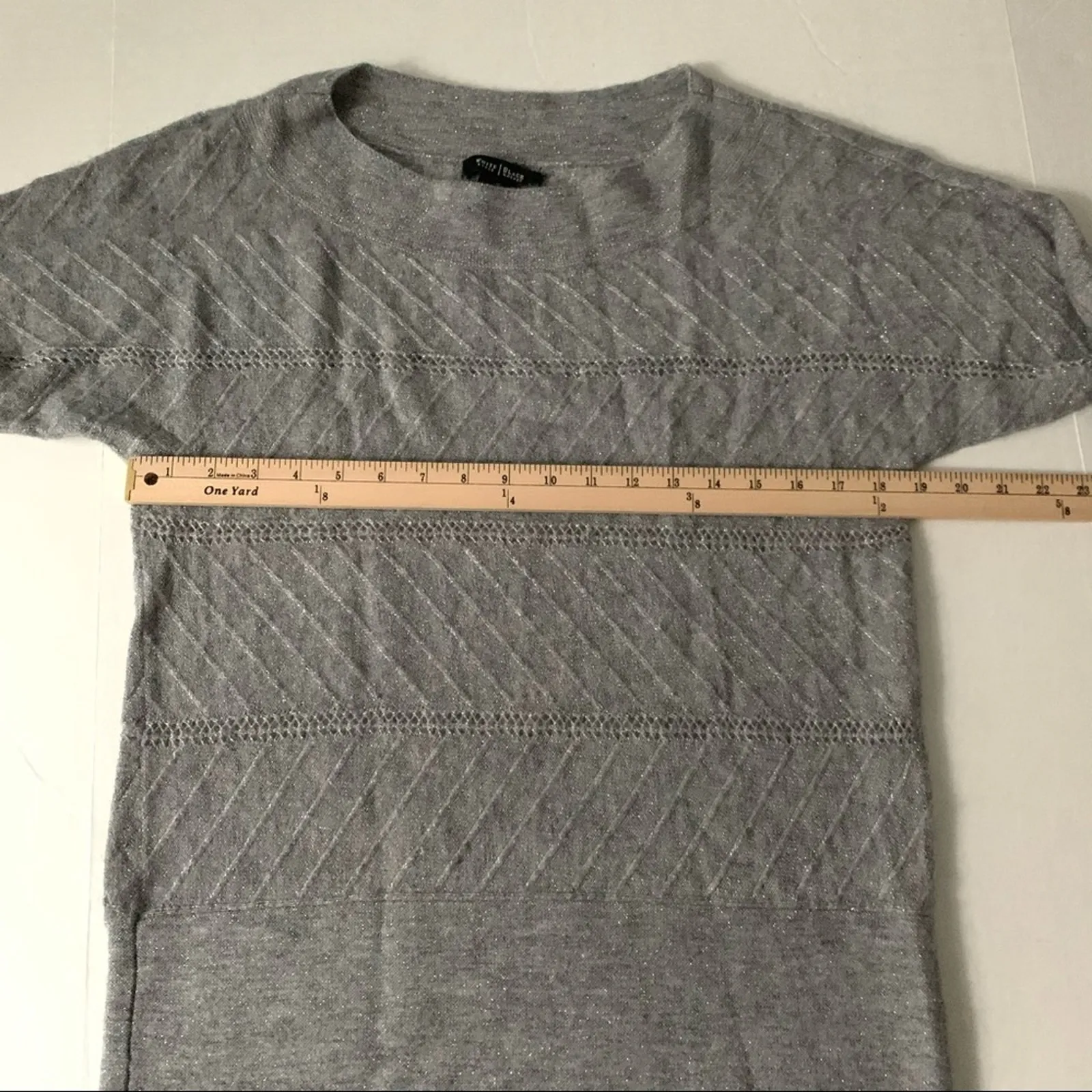 WHBM Metallic Grey Sweater Dolman Sleeve Wool Blend Size L - Image 7