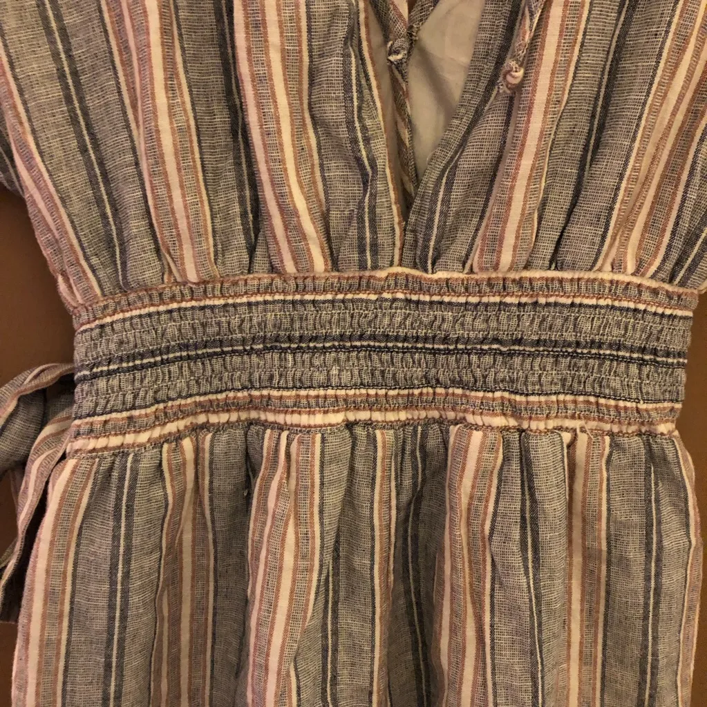 American Eagle Striped Faux Wrap kimono linen Tie Romper Blue Purple‎ size small - Image 7