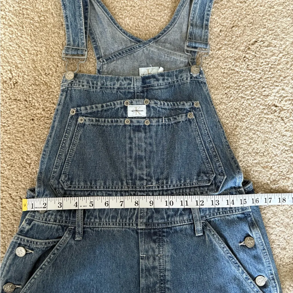 Calvin Klein 90s 2000s Y2K wide leg bib CK Jean denim blue overalls size small - Image 12