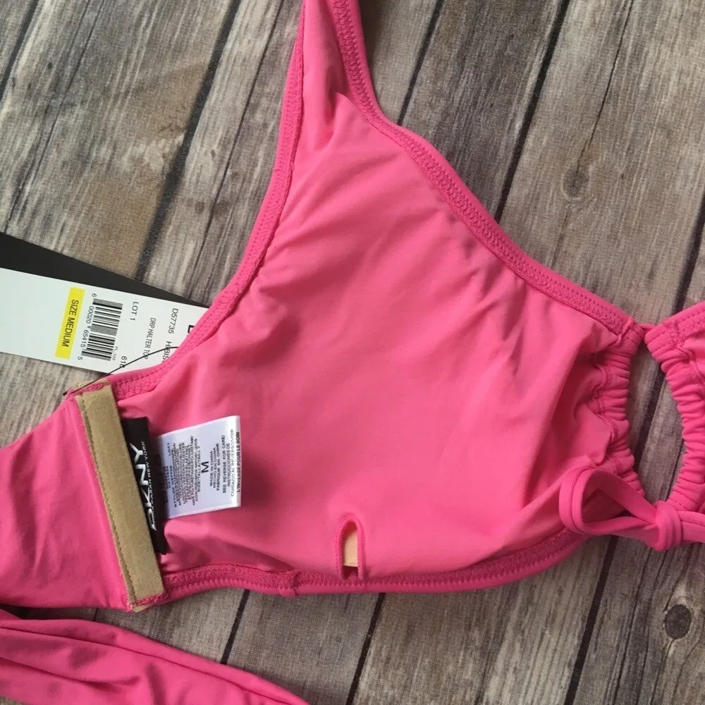 DKNY NWT  Bikini Swimsuit Top M 8 10 Halter String Bathing Suit Triangle Swimming - Image 7